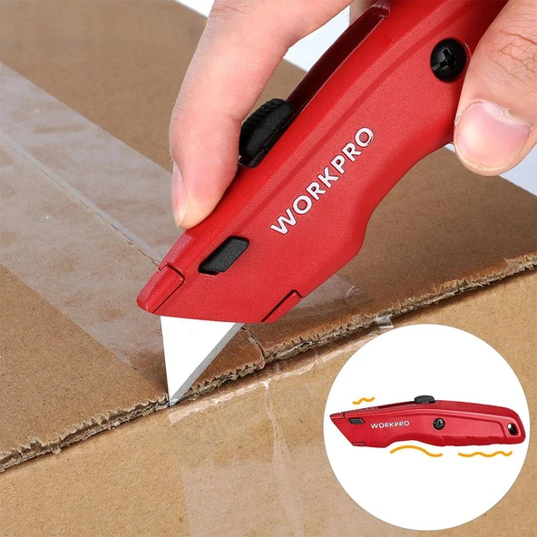 WORKPRO WP213017 Ağır Hizmet Alüminyum Gövde Geri Çekilebilir Rötuş Maket Bıçağı + 3 Adet Yedek Bıçak - Resim 5