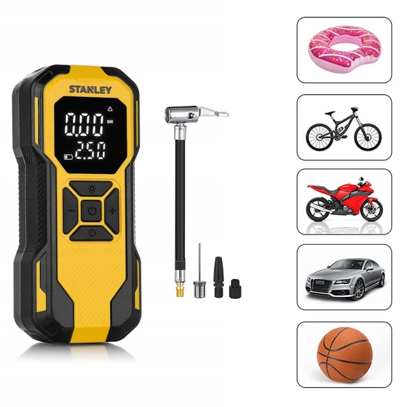 STANLEY SXIF0101 12V / Şarjlı Li-ion 150 PSI Dijital Göstergeli Akıllı Lastik Şişirme Pompası+Powerbank+SOS+Led Lamba - 2