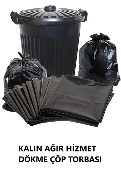 Dökme Çöp Torbası 80x110 Cm Ağır Hizmet Kalın 1 Kg Çöp Poşeti Jumbo Boy Siyah Renkli