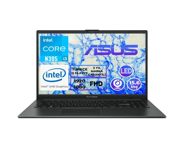 Asus VivoBook Go 15  E1504GA-NJ276 i3-N305 8 GB 512 GB SSD 15.6" Dos Dizüstü Bilgisayar