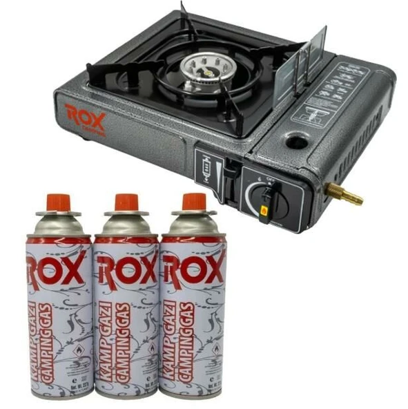 Rox Camping 0103 Tekli Portatif Kamp Ocak Rüzgarlıklı(Ekstra Gaz Girişli) - 3 Adet Rox Valfli Kamp Gazı Kartuş 227gr Hediyeli - 8