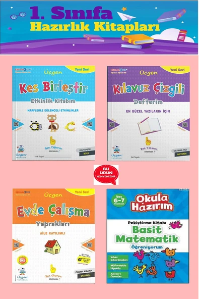 1.Sınıf Hazırlık Seti (Kes Birleştir Evde Çalışma Yaprakları+Kılavuz Çizgili Defter+Basit Matematik) ürün görseli 1