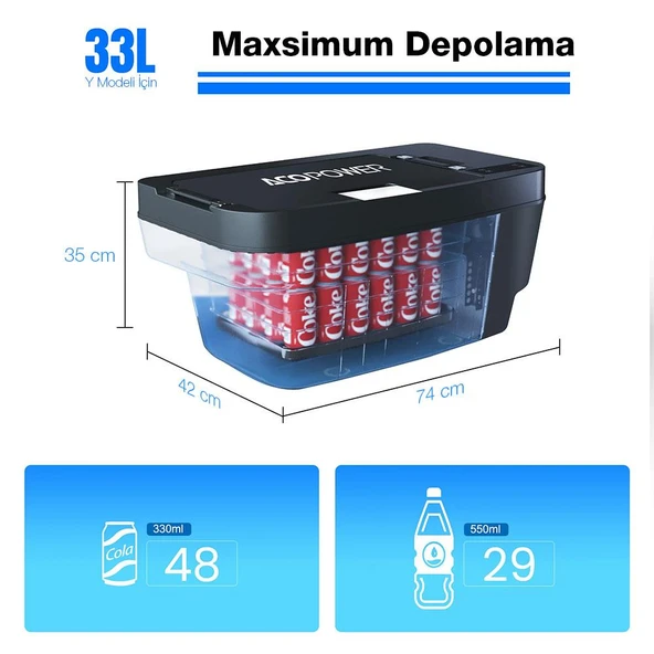 Acopower T35 12/24Volt 33Litre Tesla Model Y ile Uyumlu Kompresörlü Outdoor Oto Buzdolabı - Resim 5