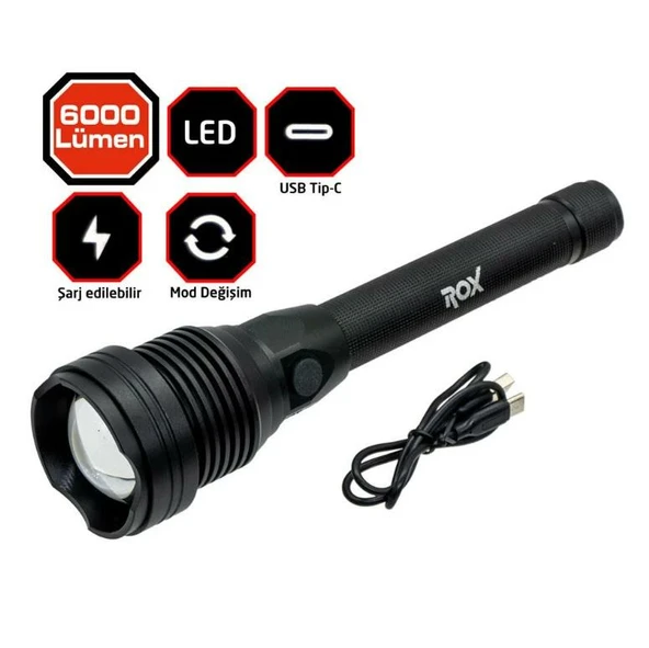 Rox Şarjlı Led Fener 6000 Lümen - 5