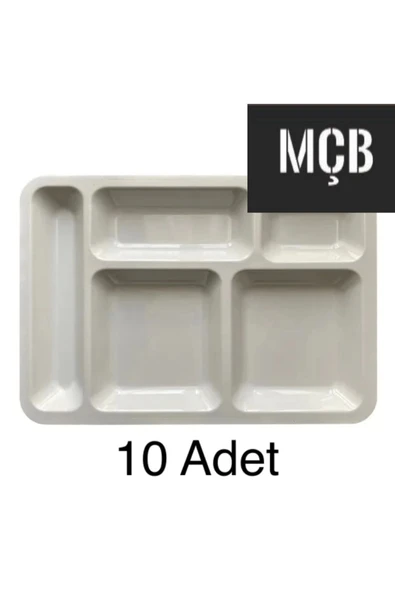 10 Adet 5 Gözlü Kırılmaz Plastik Tabldot Tabağı Beyaz Self Servis Tabildot Tabilot Tabak