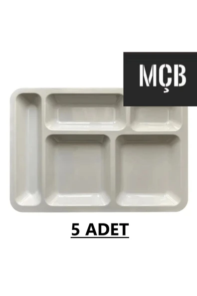 5 Adet 5 Gözlü Kırılmaz Plastik Tabldot Tabağı Beyaz Self Servis Tabildot Tabilot Tabak