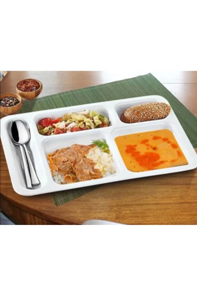 5 Adet 5 Gözlü Kırılmaz Plastik Tabldot Tabağı Beyaz Self Servis Tabildot Tabilot Tabak - 3