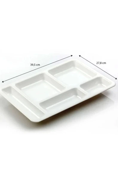 10 Adet 5 Gözlü Kırılmaz Plastik Tabldot Tabağı Beyaz Self Servis Tabildot Tabilot Tabak - 3