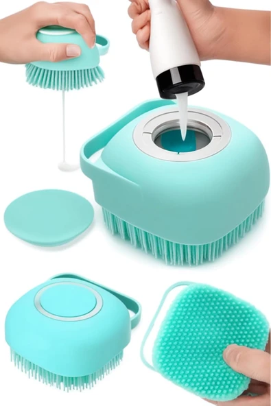 Şampuan Hazneli Silikon Banyo Fırçası Lifi Peeling Masajlı Derin Temizlik Aparatı
