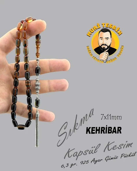 6,3 GR 925 AYAR GÜMÜŞ PÜSKÜL SIKMA KEHRİBAR KAPSÜL KESİM 7X11