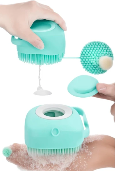 Şampuan Hazneli Silikon Banyo Fırçası Lifi Peeling Masajlı Derin Temizlik Aparatı - 3