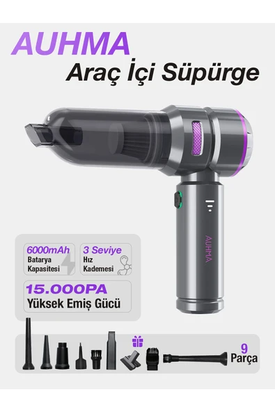 auhma Ahv-01 Kablosuz Güçlü Araç Süpürgesi Ve Hava Üfleyici | 15000pa Vakum Gücü | 3 Kademeli Hız |