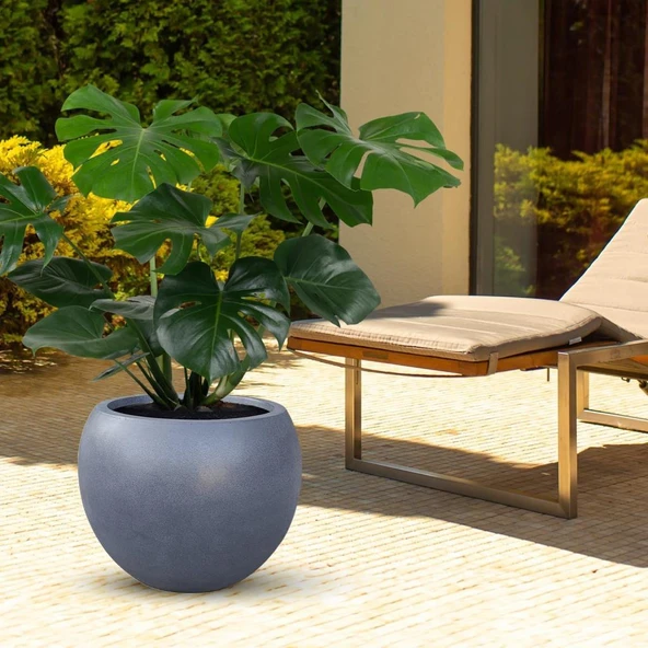 Nettenevime Küre Yuvarlak Top Vazo Dekoratif Saksı ANTRASİT 25*20cm - 3