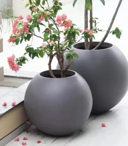 Nettenevime Küre Yuvarlak Top Vazo Dekoratif Saksı ANTRASİT 25*20cm - 4