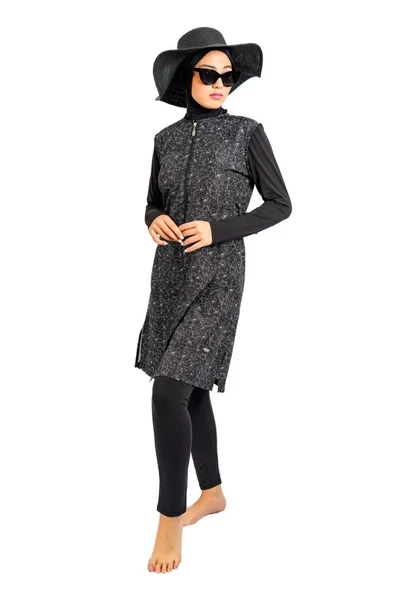 Tesmay 2217  Siyah Dijital Desenli Lycralı Tesettür Mayo - Resim 3