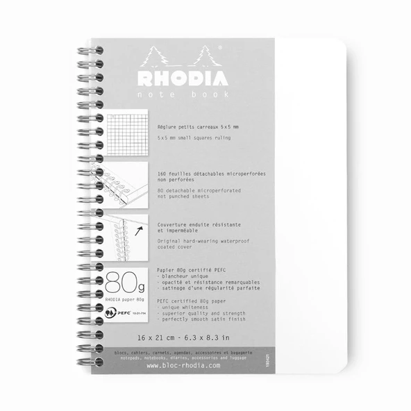 Rhodia Note Book Kareli Spiralli Defter Beyaz A5