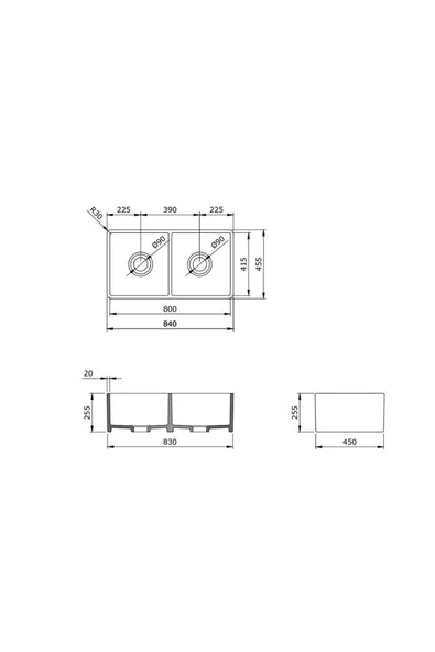 Bocchi Lavello Çift Gözlü Seramik Mutfaf Eviye, 85 Cm, Parlak Beyaz 1139-001-0120-03 - 4