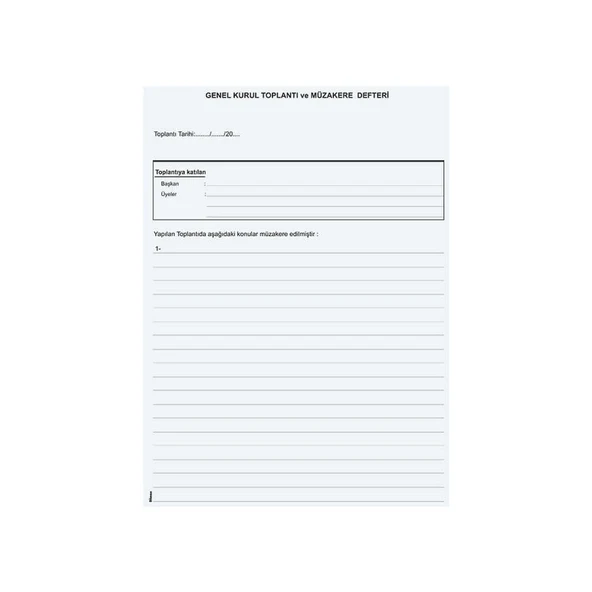 Dilman Genel Kurul Toplantı Ve Müzakere Defteri Numaralı Karton Kapak 40 Yaprak - 3