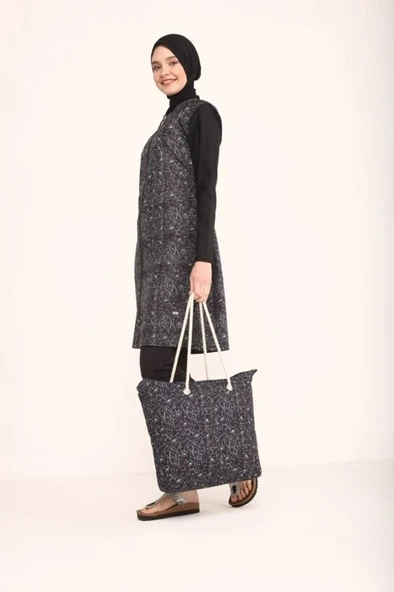 Tesmay 2217  Siyah Dijital Desenli Lycralı Tesettür Mayo - Resim 5