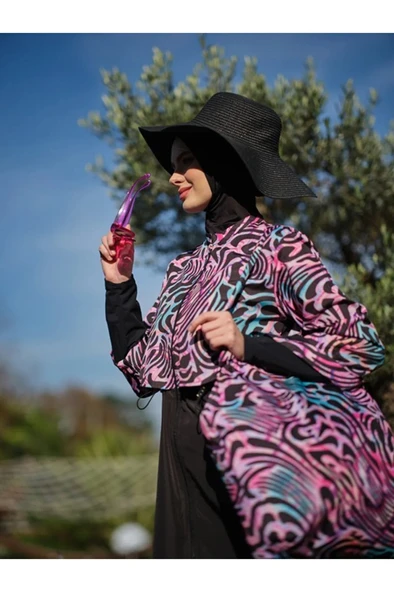 Tesmay 22150 Siyah Dijital Desenli Lycralı Tesettür Mayo - Resim 3