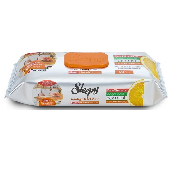 Sleepy Easy Clean Yüzey Temizlik Mutfak Havlusu - Mendili  50 Yaprak Portakal Yağlı Plastik Kapaklı