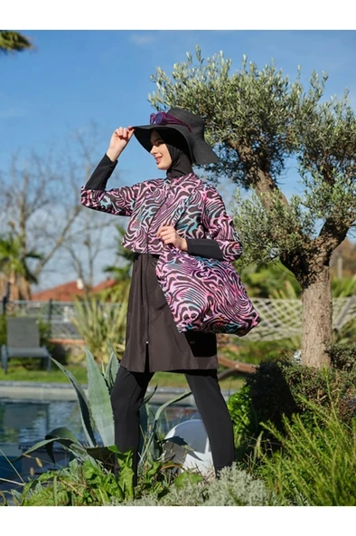 Tesmay 22150 Siyah Dijital Desenli Lycralı Tesettür Mayo ürün görseli