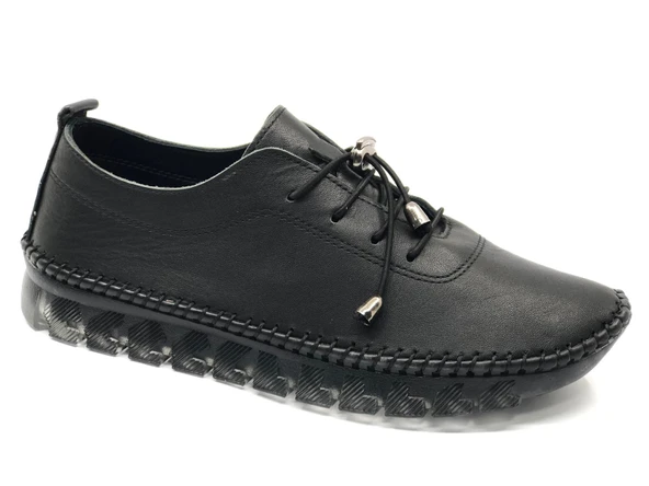 Ayakdaş Hakiki Deri Ortopedik Üstü Saraç Detaylı Kadın Babet Ayakkabı - Resim 3