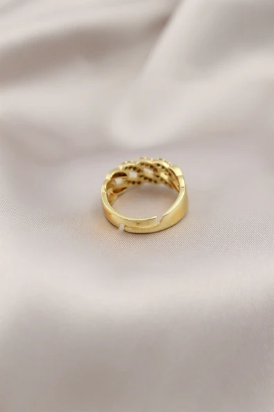 Gold Renk Metal Zincir Model Taşlı Kadın Yüzük - TJ-BYK2201 - 2