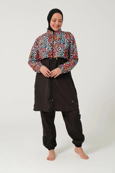 Tesmay 22157 Tam Boy Büyük Beden  Dijital Desenli Tam Boy Tesettür Mayo ürün görseli 1