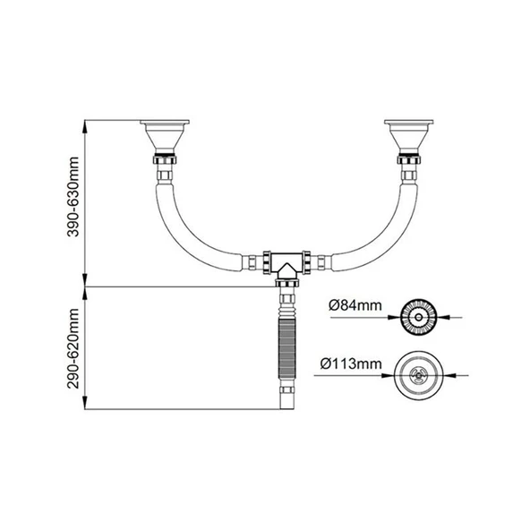 İkili Eviye Sifonu Paslanmaz Çelik Lavello Uyumlu 2331-0002 - 2