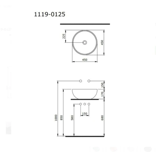 Bocchi Venezia Çanak Lavabo 45 cm Parlak Siyah 1119-005-0125 - 2