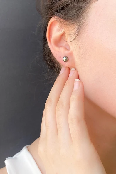 6,5 mm Siyah İnci Küpe Kolye Bileklik Üçlü Set - 4