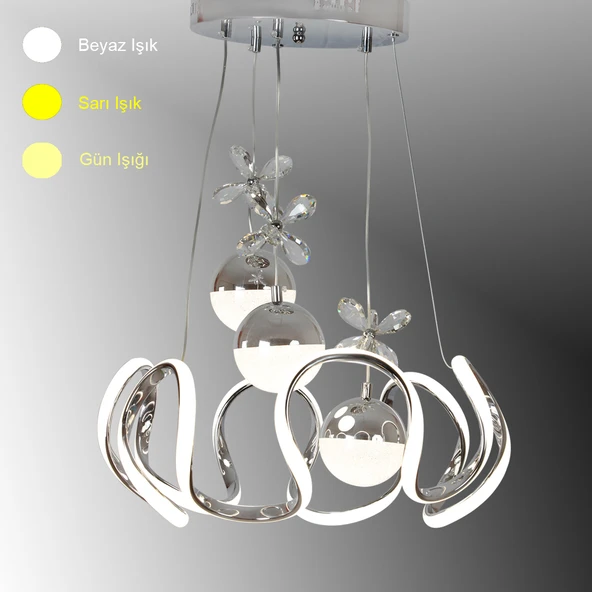 TT Aydınlatma TT332-3TPL-KR  6 Kavisli Krom Kaplama 3 Toplu 3 Renk Modüllü Ledli Avize ürün görseli 1