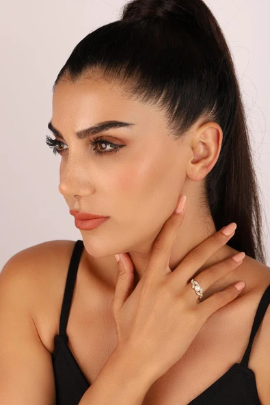 6,5 mm Yaprak Taşlı Doğal İnci Küpe Kolye Bileklik Yüzük Dörtlü Set - 2