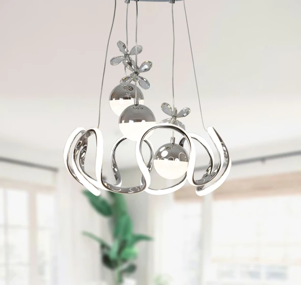 TT Aydınlatma TT332-3TPL-KR  6 Kavisli Krom Kaplama 3 Toplu 3 Renk Modüllü Ledli Avize - Resim 2