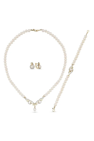 Taşlı Doğal İnci Kolye Bileklik Yüzük Küpe Dörtlü Set - 6