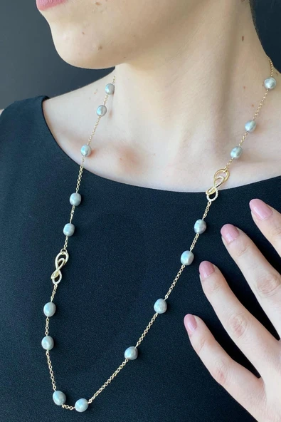 4,5 mm Sonsuzluk Barok Doğal İnci Kolye - Resim 3