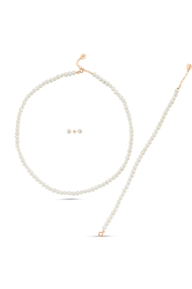 4,5 mm Doğal İnci Sıralı Kolye Bileklik Küpe Üçlü Set - 5