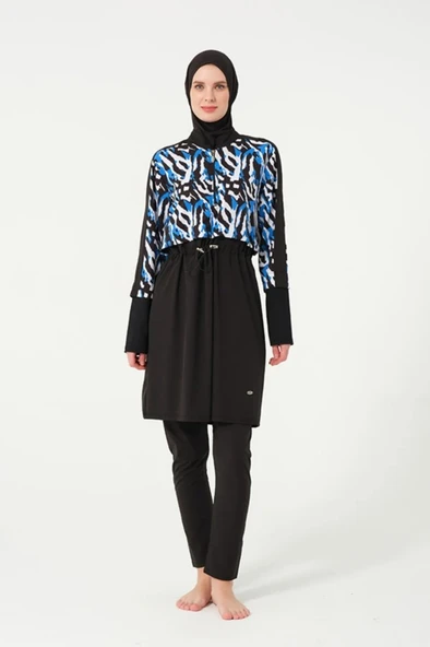 Tesmay 3012 Siyah Sporlycra Tam Boy Tasarım Tesettür Mayo - 8