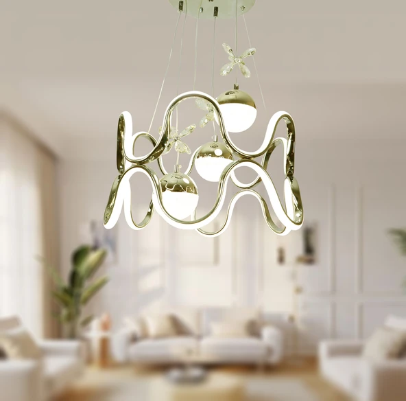 TT Aydınlatma TT336-3TPL-SR  Sarı Kaplama 3 Toplu 3 Renk Modüllü Ledli Avize - Resim 2