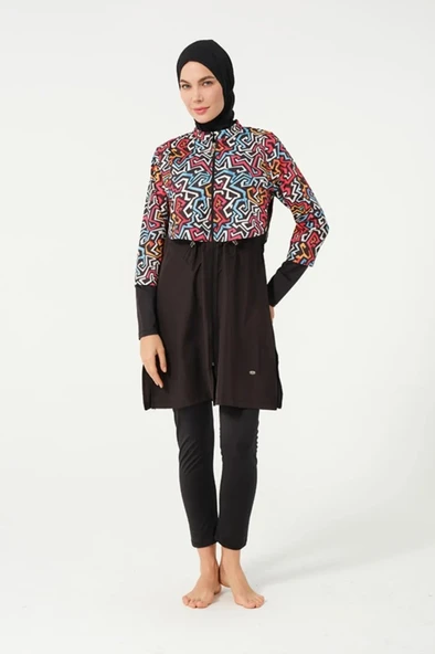 Tesmay 22153 Tam Boy Dijital Desenli Tam Boy Tesettür Mayo - Resim 7