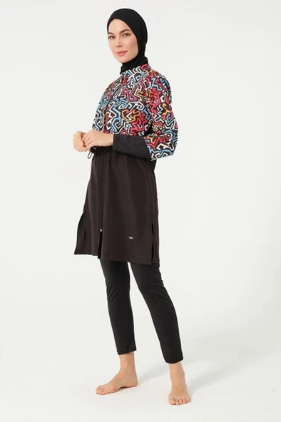 Tesmay 22153 Tam Boy Dijital Desenli Tam Boy Tesettür Mayo - Resim 3