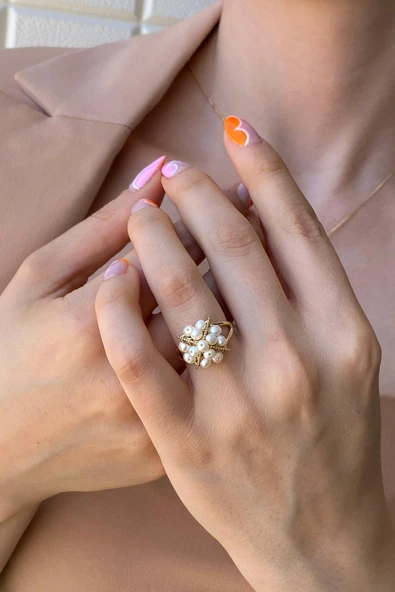 4,5 mm Piramit Model Doğal İnci Küpe Kolye Bileklik Yüzük Dörtlü Set - 4