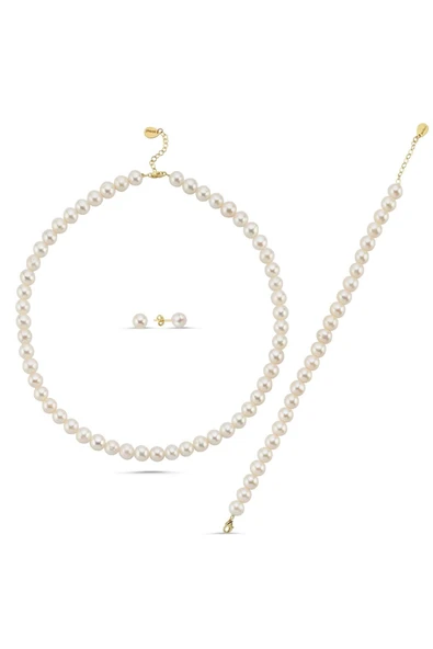 7,5 mm Sıralı Doğal İnci Küpe Kolye Bileklik Üçlü Set - 5