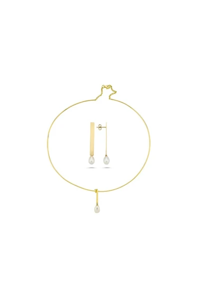 10,5 mm Doğal İnci Choker Küpe Kolye İkili Set