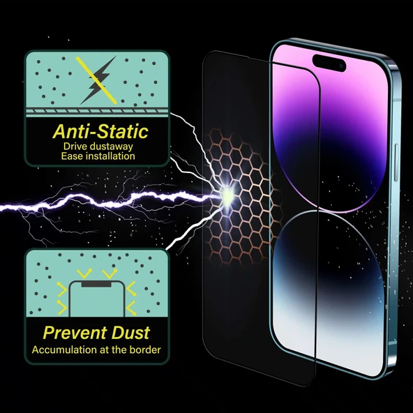 İphone 16 Pro Max - Antistatik Cam Tam Kaplayan Ekran Koruyucu ürün görseli