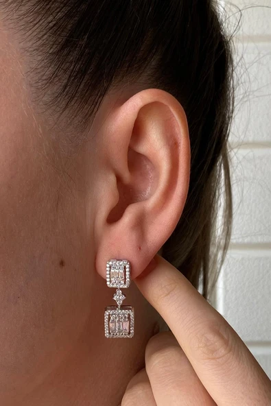 7,5 mm Kadın Baget Taşlı Doğal İnci Küpe Kolye Bileklik Yüzük Dörtlü Set - 3