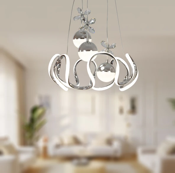 TT Aydınlatma TT332-3TPL-KR  6 Kavisli Krom Kaplama 3 Toplu 3 Renk Modüllü Ledli Avize - Resim 3