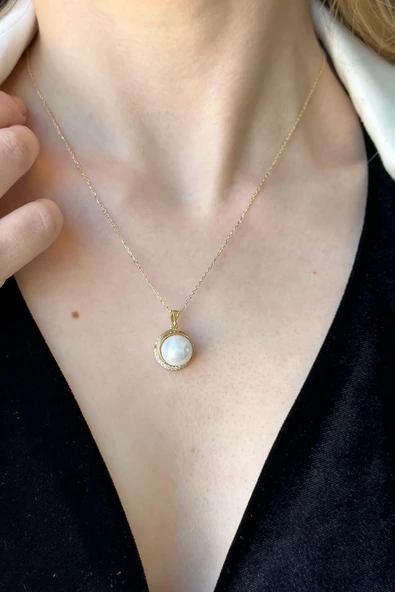 10,5 mm Doğal İnci Küpe Kolye Yüzük Üçlü Set
