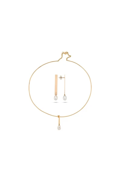 10,5 mm Doğal İnci Choker Küpe Kolye İkili Set - 5